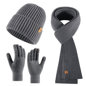 Winter Knit Hat Scarf Gloves Set - Fleece Lined Thick Warm Accessories for Outdoor Cycling