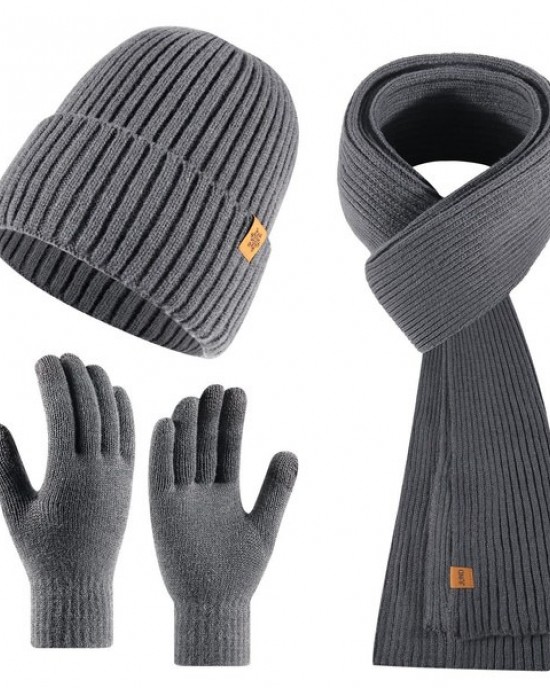 Winter Knit Hat Scarf Gloves Set - Fleece Lined Thick Warm Accessories for Outdoor Cycling